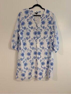 Talbots White Midi Dress with Blue Floral Print